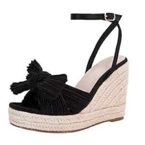 Satin Bow Espadrille Platform Wedge Sandal, Open Toe, Ankle strap 11 black